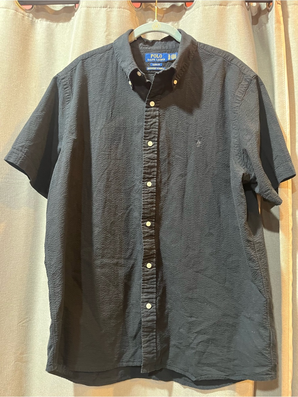 Ralph Lauren Men's Short Sleeve Button-Down Shirt -Black “GUARANTEED TO WRINKLE”